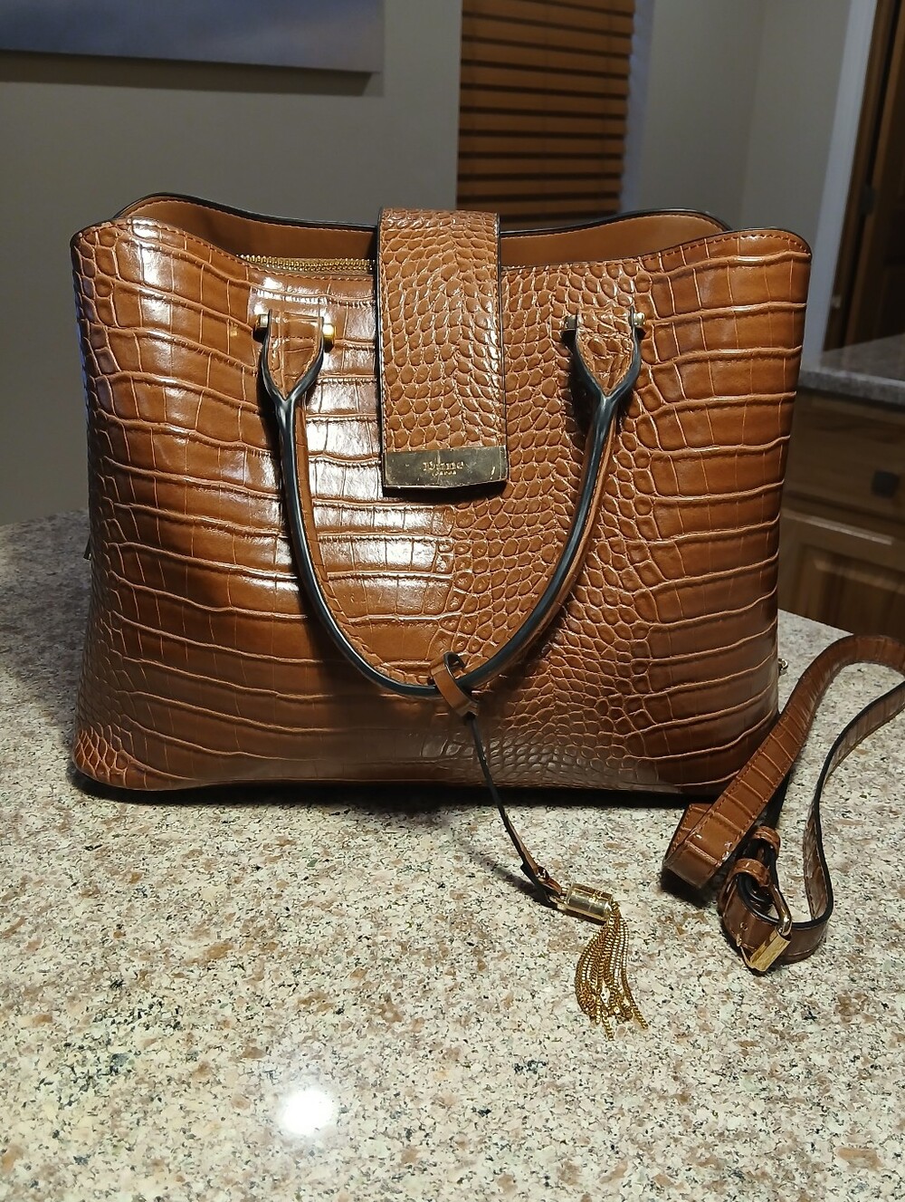 Dune London brown croc-embossed tote bag Faux Leather gold-tone hardware Strap